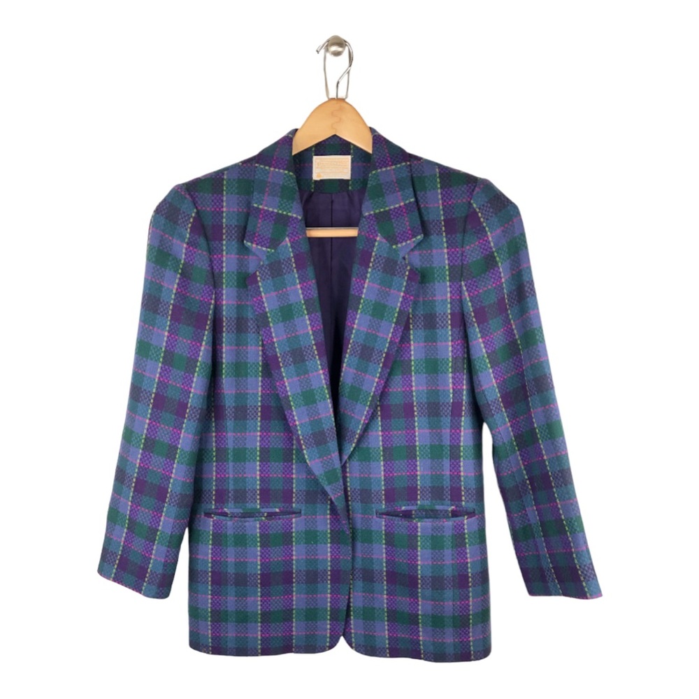 Pendleton vintage wool plaid blazer jacket purple green pink size 10